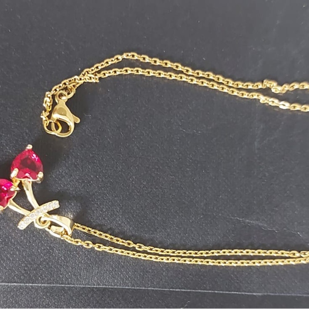 Gold-Plated Necklace with Red Heart Gemstones